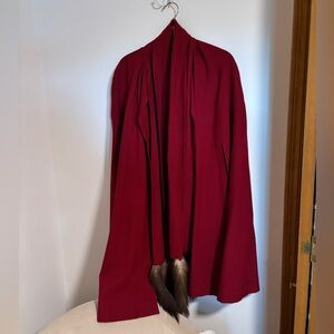 Vintage C’Est Simone Elegant Red Cape with Fur Trim